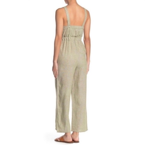 Romeo & Juliet Couture Linen Blend Olive Green Pinstripe Jumpsuit Size S NWT - Picture 2 of 10